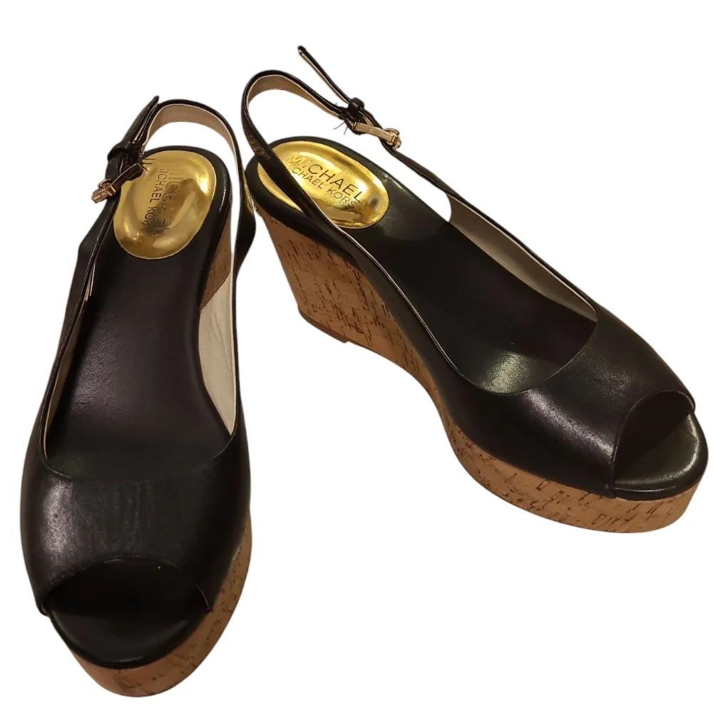 Michael Kors Gold and Black Platform Slingback Shoes